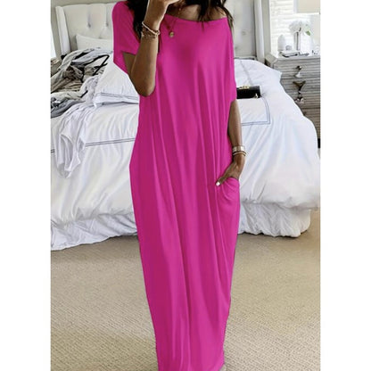 Women's Breathable V-Neck Dress – Pockets, Wrinkle-Free & Flattering Fit