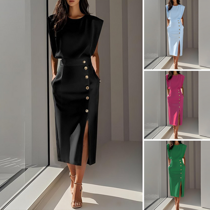 Slit Midi Skirt | Draped Fabric with a Slight Waist Tuck
