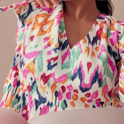 V-Neck Printed Midi Dress