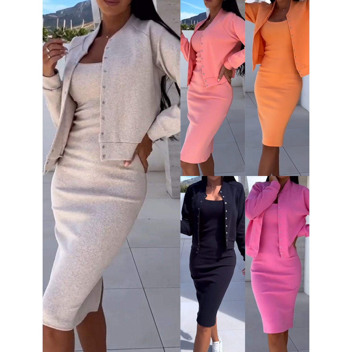 🌸Spring Hot Sale 50% OFF!!🌸Spaghetti Strap Bodycon Dress & Jacket Set
