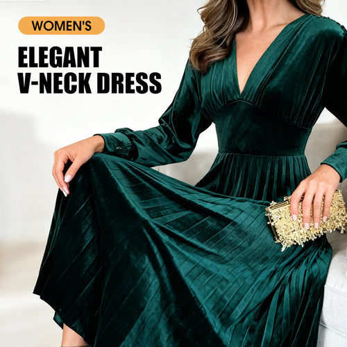 Women's Elegant V-Neck Waist- Cinching Dress （50% OFF）