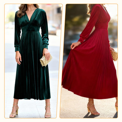 Women's Elegant V-Neck Waist- Cinching Dress （50% OFF）