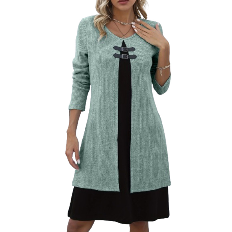 💃🌸Women's Faux Two-Piece A-Line Knee-Length Dress