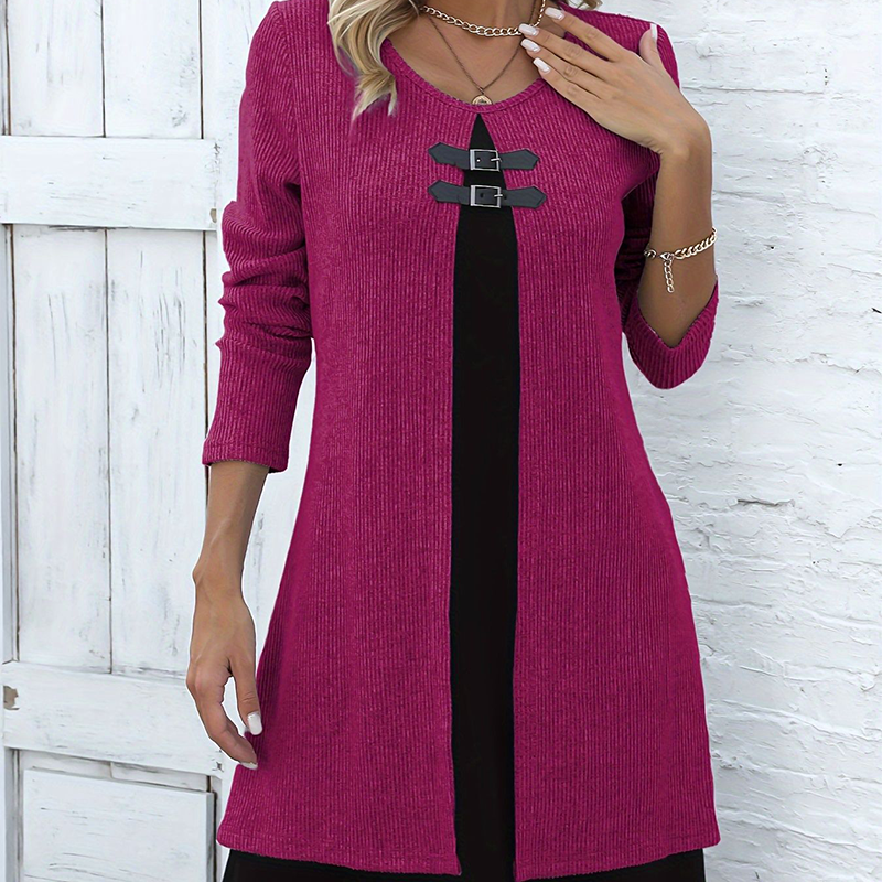 💃🌸Women's Faux Two-Piece A-Line Knee-Length Dress
