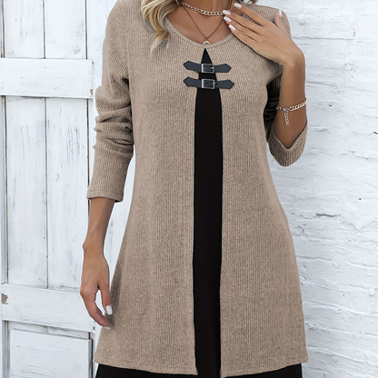 💃🌸Women's Faux Two-Piece A-Line Knee-Length Dress
