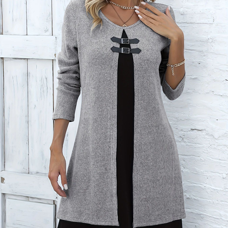 💃🌸Women's Faux Two-Piece A-Line Knee-Length Dress