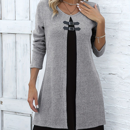 💃🌸Women's Faux Two-Piece A-Line Knee-Length Dress