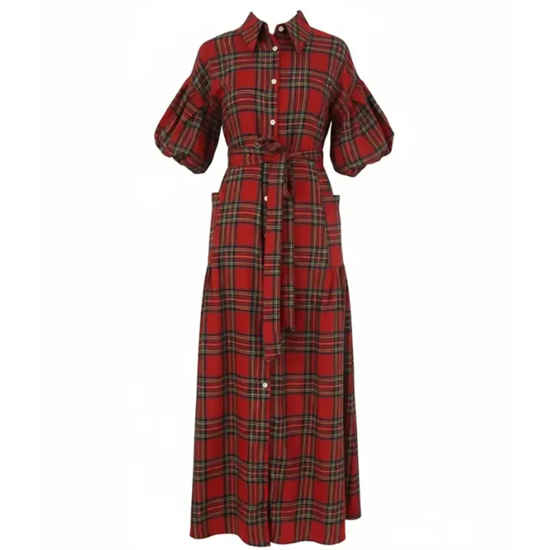 Women's Casual Plaid Maxi Shirt Dress