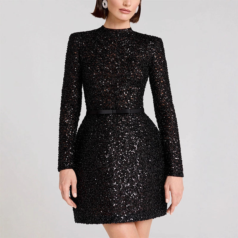 【📍Exquisite Collection📍】Women's Glittering Long Sleeve Dress with Belt