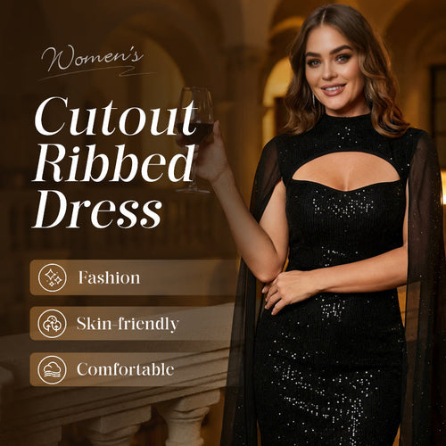 🎁2026 New Arrivals 50% OFF💥Women's Cutout Ribbed Dress with Chiffon Cape