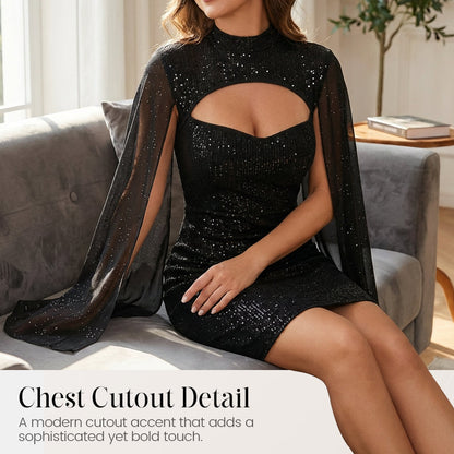🎁2026 New Arrivals 50% OFF💥Women's Cutout Ribbed Dress with Chiffon Cape