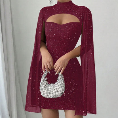 🎁2026 New Arrivals 50% OFF💥Women's Cutout Ribbed Dress with Chiffon Cape