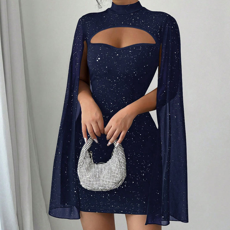 🎁2026 New Arrivals 50% OFF💥Women's Cutout Ribbed Dress with Chiffon Cape