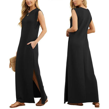 Women's Wrinkle-Free Casual Dress – Split Hem, Lightweight & Flowy for Effortless Summer Style 🌞👗