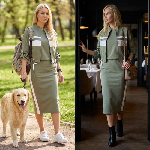 ⚡Women's Bomber Jacket & Bodycon Skirt Set