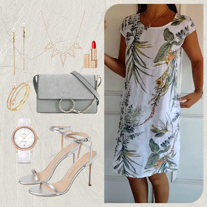 🌸✨ Women's Short Sleeve Printed Dress – Lightweight, Comfortable & Super Flattering