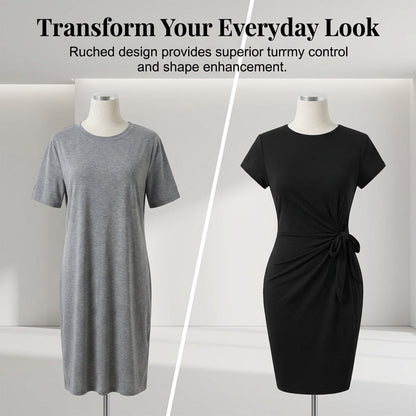 Casual Crew Neck Ruched Bodycon Mini Dress