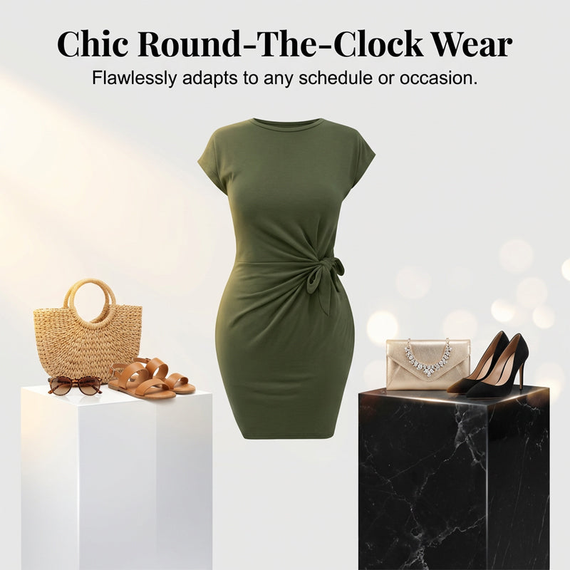 Casual Crew Neck Ruched Bodycon Mini Dress