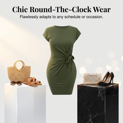 Casual Crew Neck Ruched Bodycon Mini Dress