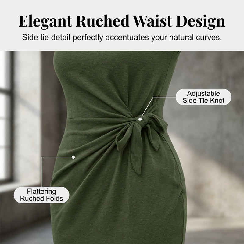 Casual Crew Neck Ruched Bodycon Mini Dress