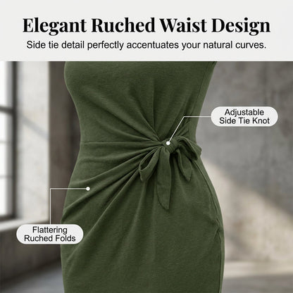 Casual Crew Neck Ruched Bodycon Mini Dress