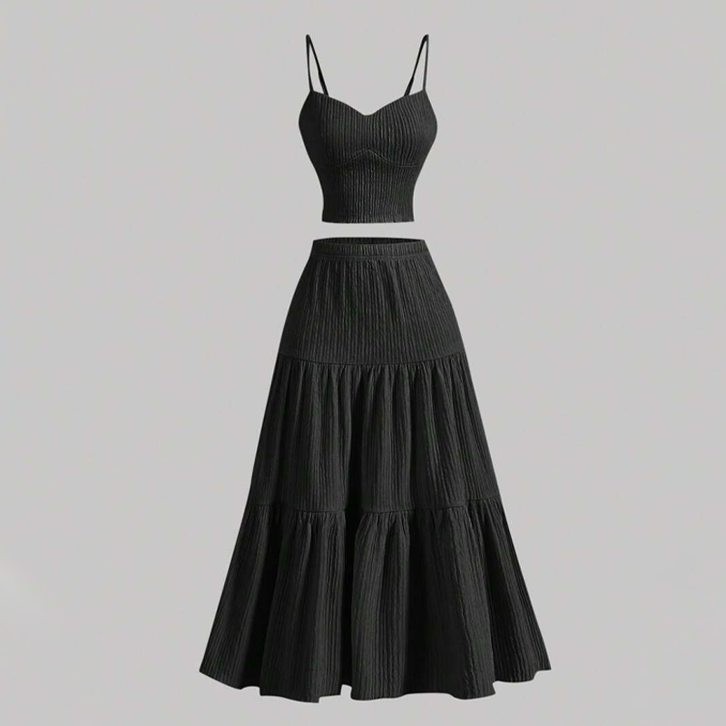 High Waist A-Line Skirt and Cami Top Set