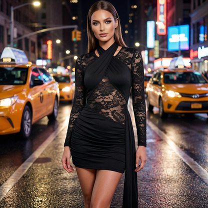 Women's Lace Patchwork Mini Bodycon Dress