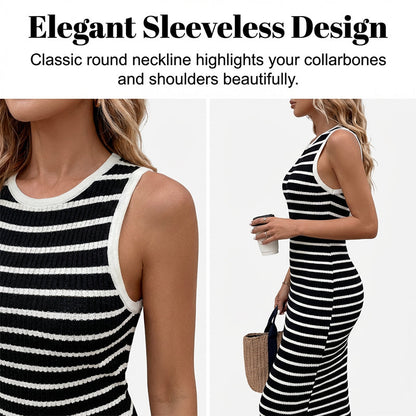 Sleeveless Striped Ribbed Knit Dress
