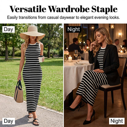 Sleeveless Striped Ribbed Knit Dress