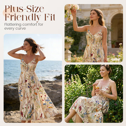 👗New arrival 50% OFF!🥰Plus Size Floral Print Spaghetti Strap Midi Dress