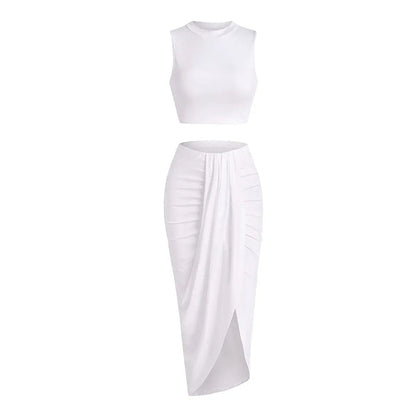Sleeveless Crop Top & Draped High Slit Skirt Outfit
