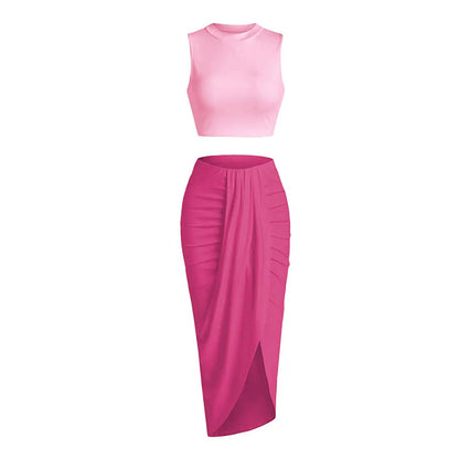 Sleeveless Crop Top & Draped High Slit Skirt Outfit