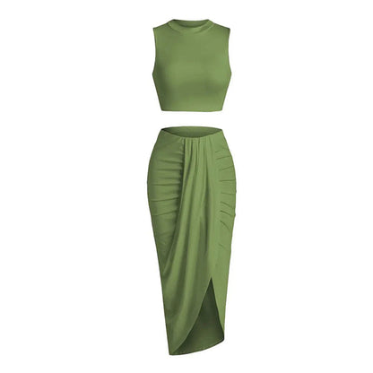 Sleeveless Crop Top & Draped High Slit Skirt Outfit