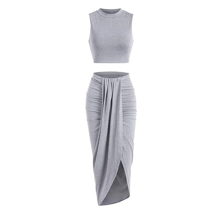 Sleeveless Crop Top & Draped High Slit Skirt Outfit