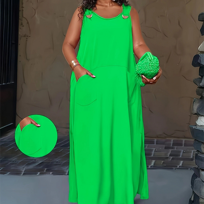 Women's Casual Sleeveless Maxi Dress with Pockets