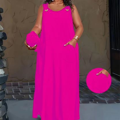 Women's Casual Sleeveless Maxi Dress with Pockets