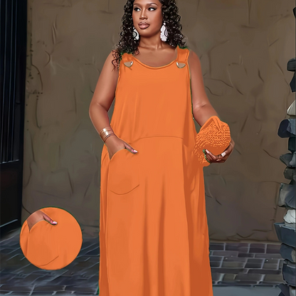 Women's Casual Sleeveless Maxi Dress with Pockets