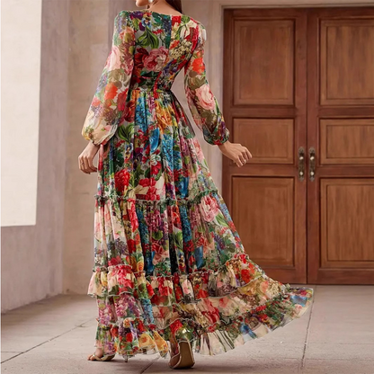 ⏳Limited-time 50% off⏰Romantic V-Neck Lantern Sleeve Floral Dress👗