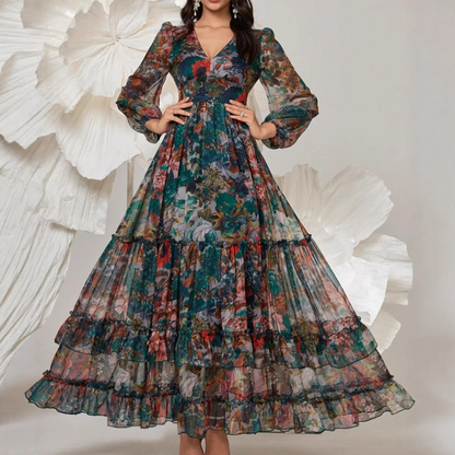 ⏳Limited-time 50% off⏰Romantic V-Neck Lantern Sleeve Floral Dress👗