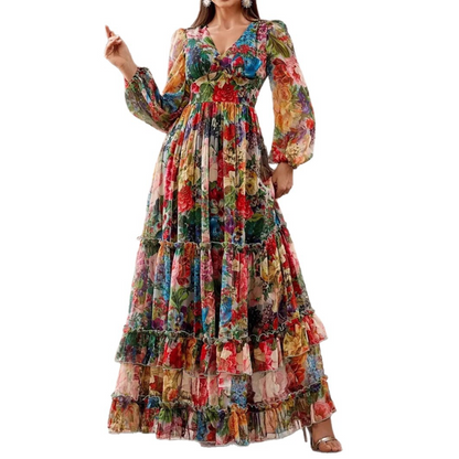 ⏳Limited-time 50% off⏰Romantic V-Neck Lantern Sleeve Floral Dress👗