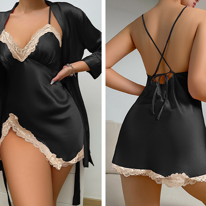 Lace-Trim Sexy Chemise & Robe Set
