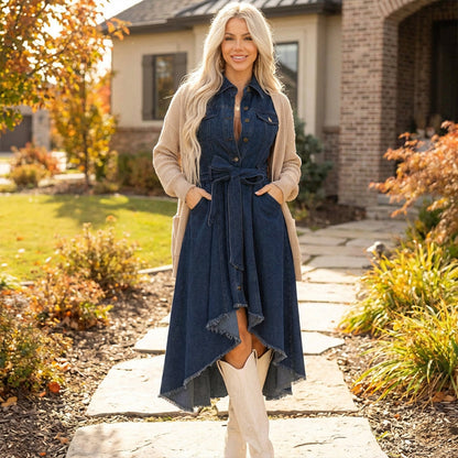 Sleeveless Denim Dress with High-Low Hem