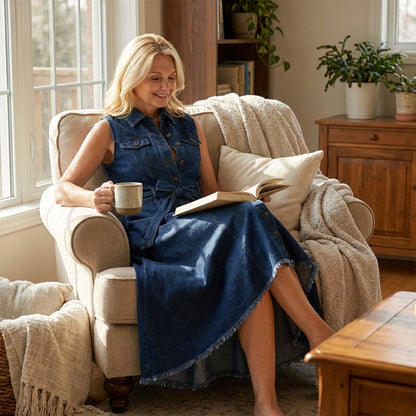 Sleeveless Denim Dress with High-Low Hem
