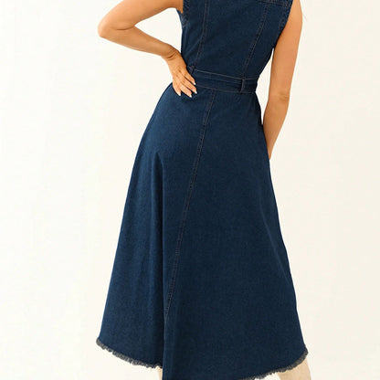 Sleeveless Denim Dress with High-Low Hem