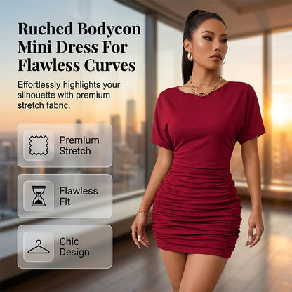 Women's Short Sleeve Ruched Bodycon Mini Dress