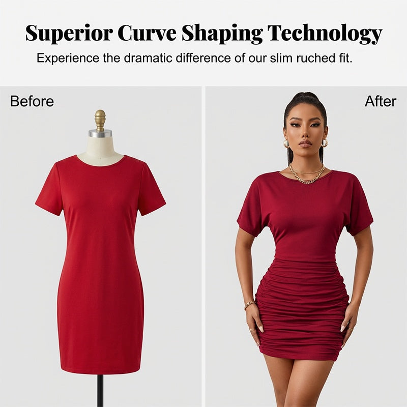 Women's Short Sleeve Ruched Bodycon Mini Dress