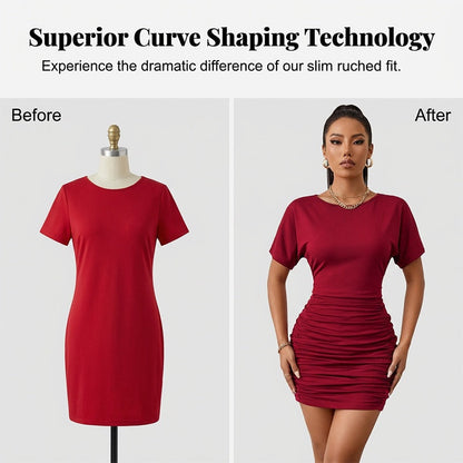 Women's Short Sleeve Ruched Bodycon Mini Dress