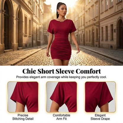 Women's Short Sleeve Ruched Bodycon Mini Dress