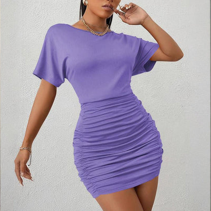 Women's Short Sleeve Ruched Bodycon Mini Dress