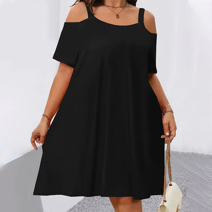 Women's Casual Cold Shoulder Solid Color Dress
